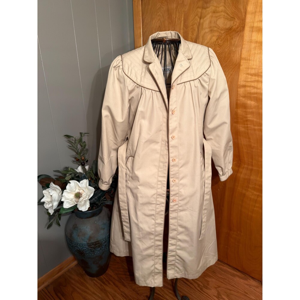 Vintage 1980s Changing Scene Trench Coat - Beige Long Belted With Gathered Yoke